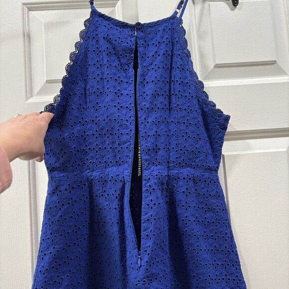 Lulus Let Your Heart Go Cobalt Blue Eyelet A-Line Mini Dress Size M - Picture 8 of 14